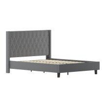 Flash Furniture HG-47-GG Queen Size Tufted Upholstered Platform Bed, Dark Gray Fabric