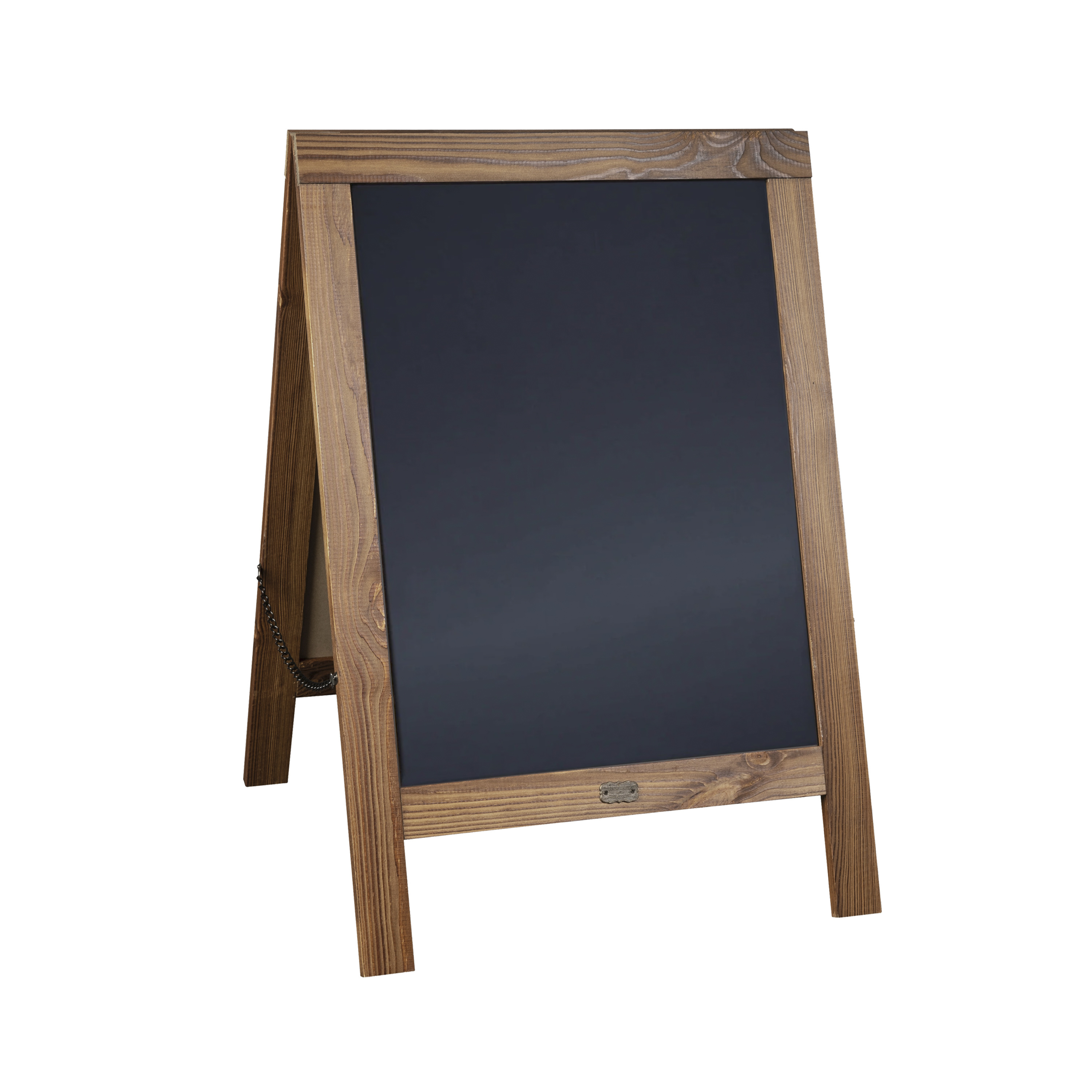 Flash Furniture HGWA-CB-3020-TORCH-GG 30" x 20" Indoor/Outdoor Freestanding Torched Brown Wood A-Frame Magnetic Chalkboard