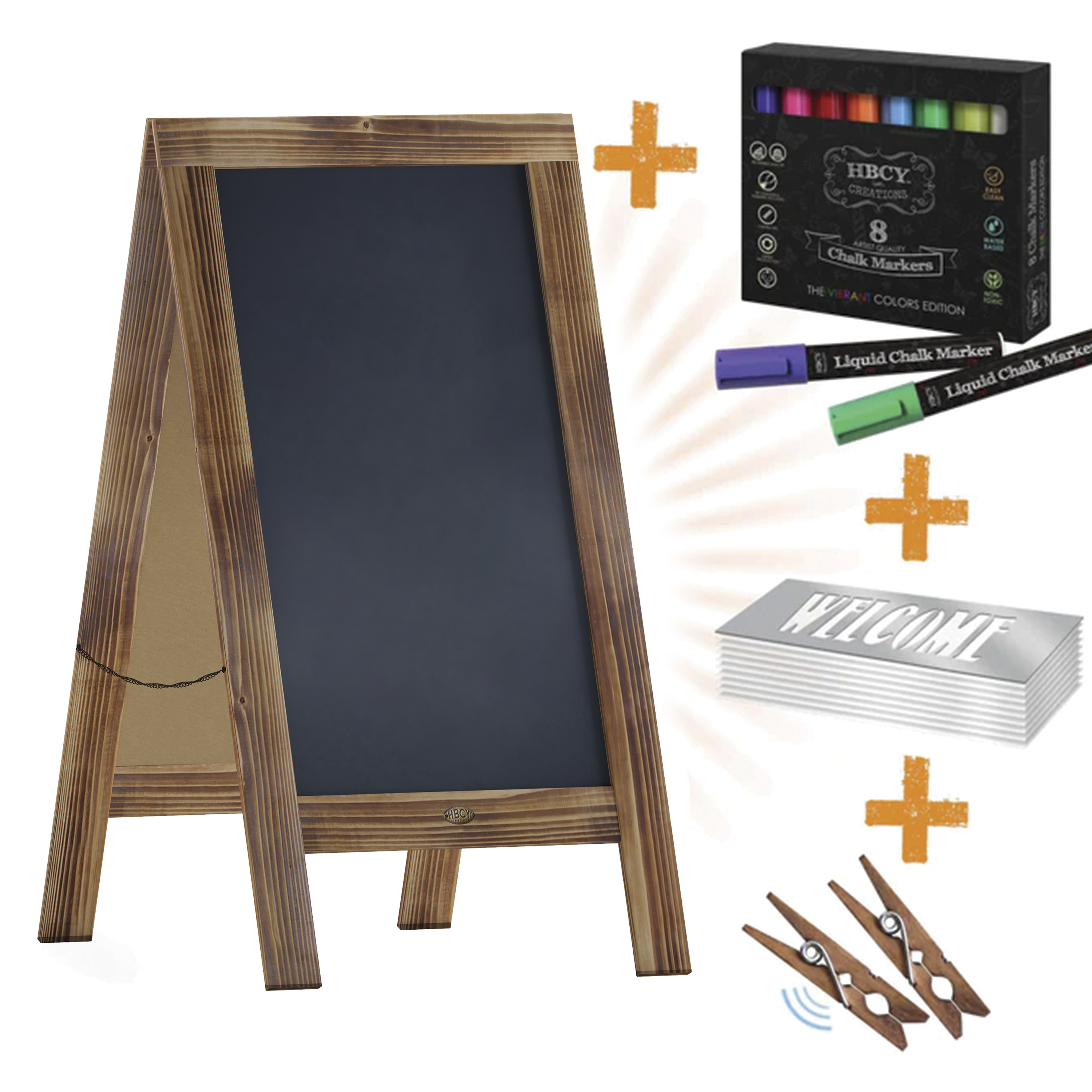 Flash Furniture HGWA-GD1I-CRE8-942315-GG Canterbury 40" x 20" Rustic Brown Wooden Indoor/Outdoor A-Frame Magnetic Chalkboard Sign Set