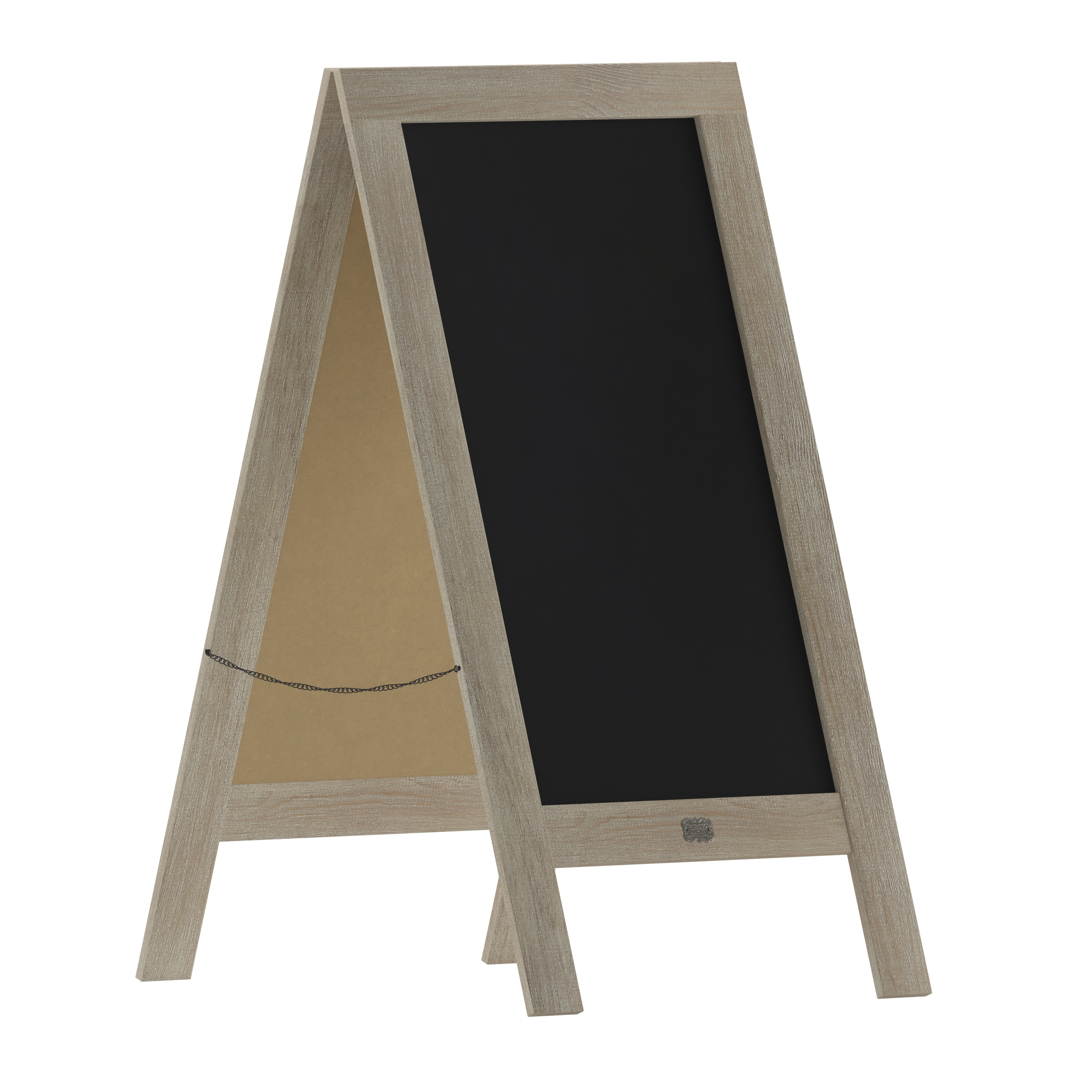 Flash Furniture HGWA-GDI-CRE8-472315-GG 40" x 20" Weathered Wood A-Frame Indoor/Outdoor Freestanding Magnetic Chalkboard