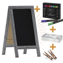 Flash Furniture HGWA-GDI-CRE8-742315-GG Canterbury 40" x 20" Gray Washed Wooden Indoor/Outdoor A-Frame Magnetic Chalkboard Sign Set