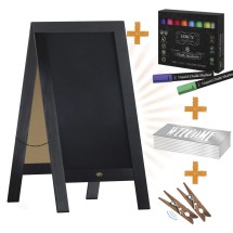 Flash Furniture HGWA-GDIS-CRE8-052315-GG Canterbury 40&quot; x 20&quot; Black Wooden Indoor/Outdoor A-Frame Magnetic Chalkboard Sign Set
