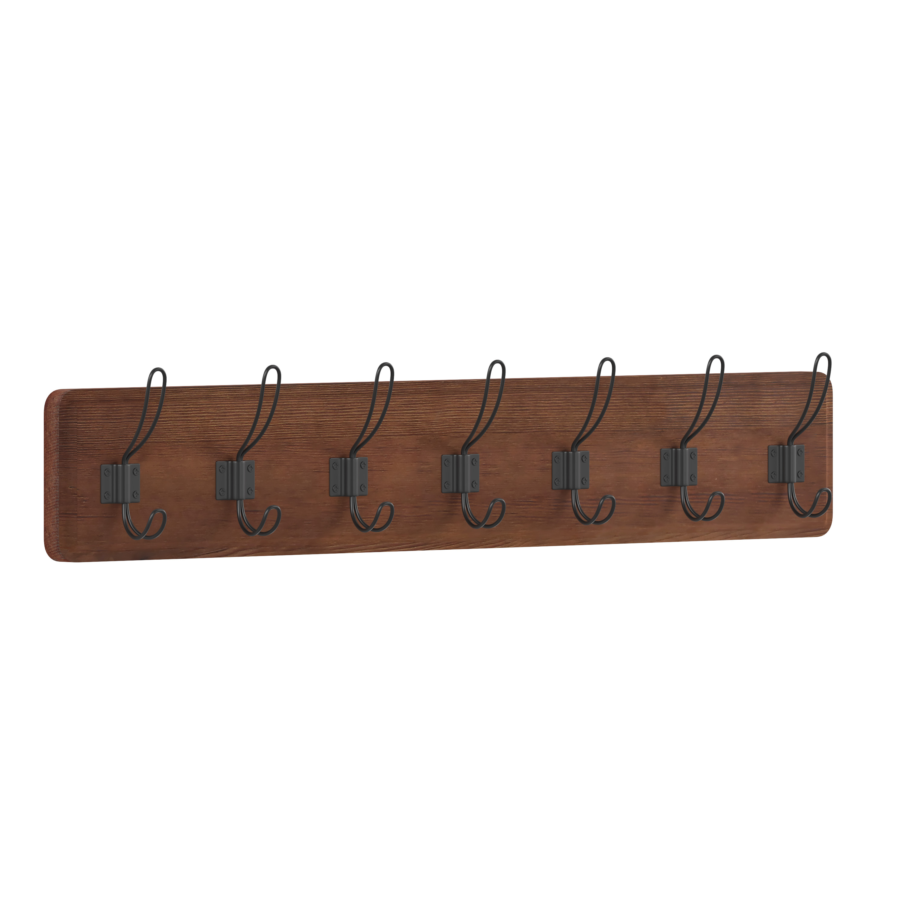 Flash Furniture HGWA-SCR-7-RUSBRN-GG Wall Mounted 34" Rustic Brown Solid Pine Wood Storage Rack with 7 Hooks