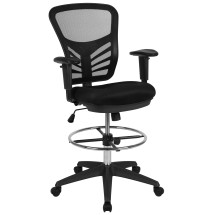 Flash Furniture HL-0001-1CBLACK-GG Mid-Back Black Mesh Ergonomic Drafting Chair with Black Frame