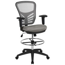 Flash Furniture HL-0001-1CBLACK-LTGY-GG Mid-Back Light Gray Mesh Ergonomic Drafting Chair with Black Frame