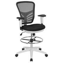 Flash Furniture HL-0001-1CWHITE-GG Mid-Back Black Mesh Ergonomic Drafting Chair with White Frame