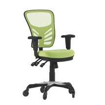 Flash Furniture HL-0001-GN-RLB-GG Mid-Back Green Mesh Multifunction Executive Swivel Ergonomic Office Chair with Transparent Roller Wheels