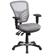 Flash Furniture HL-0001-GY-GG Mid-Back Gray Mesh Multifunction Executive Swivel Ergonomic Office Chair