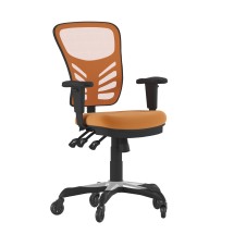 Flash Furniture HL-0001-OR-RLB-GG Mid-Back Orange Mesh Multifunction Executive Swivel Ergonomic Office Chair with Transparent Roller Wheels