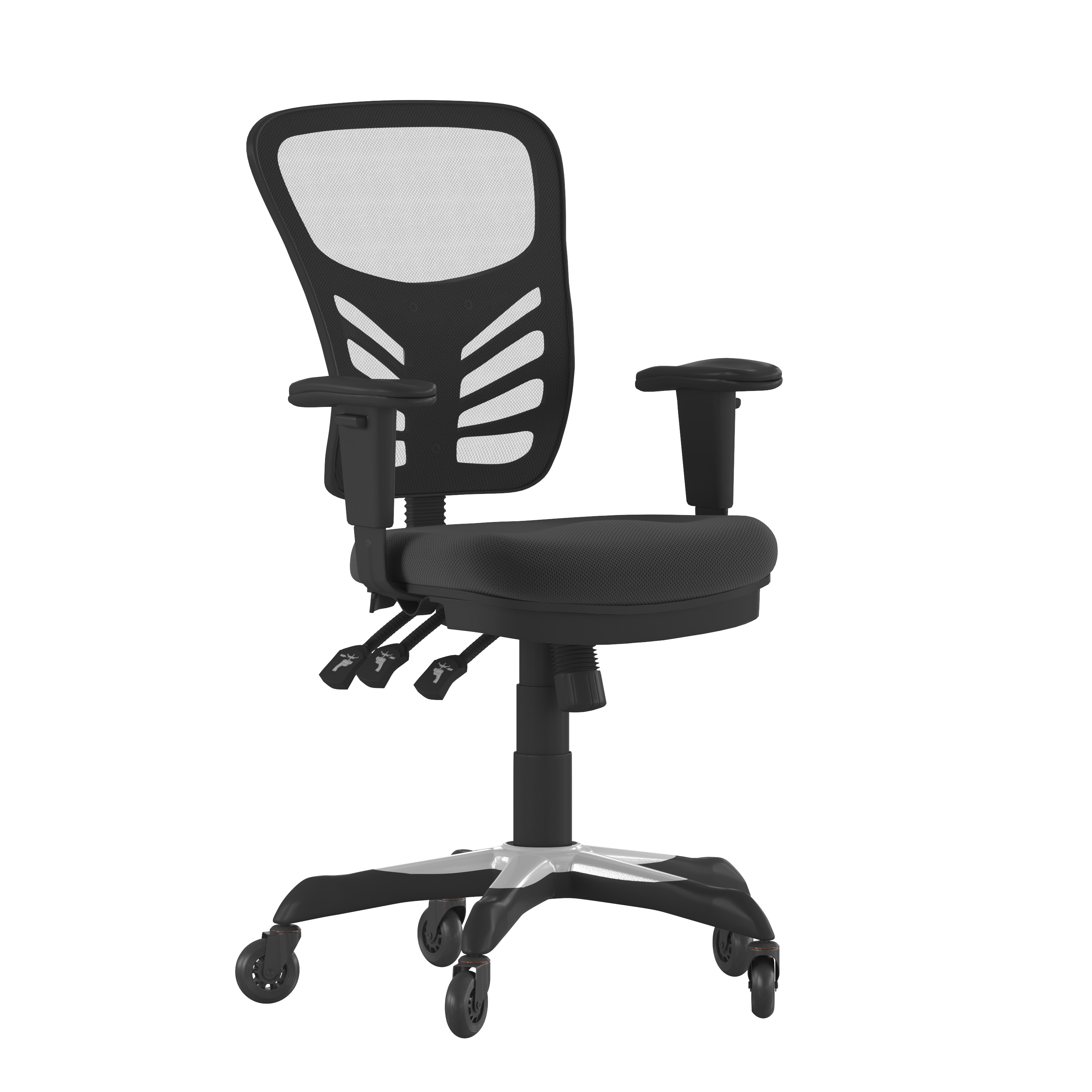 Flash Furniture HL-0001-RLB-GG Mid-Back Black Mesh Multifunction Executive Swivel Ergonomic Office Chair with Transparent Roller Wheels