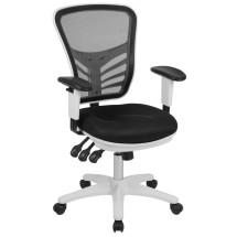 Flash Furniture HL-0001-WH-BK-GG Mid-Back Black Mesh Multifunction Executive Swivel Ergonomic Office Chair with White Frame