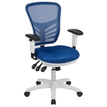 Flash Furniture HL-0001-WH-BLUE-GG Mid-Back Blue Mesh Multifunction Executive Swivel Ergonomic Office Chair with White Frame