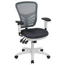 Flash Furniture HL-0001-WH-DKGY-GG Mid-Back Dark Gray Mesh Multifunction Executive Swivel Ergonomic Office Chair with White Frame
