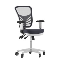 Flash Furniture HL-0001-WH-DKGY-RLB-GG Mid-Back Dark Gray Mesh Multifunction Executive Ergonomic Chair, Transparent Roller Wheels, and White Frame