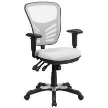 Flash Furniture HL-0001-WH-GG Mid-Back White Mesh Multifunction Executive Swivel Ergonomic Office Chair