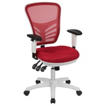 Flash Furniture HL-0001-WH-RED-GG Mid-Back Red Mesh Multifunction Executive Swivel Ergonomic Office Chair with White Frame