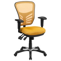 Flash Furniture HL-0001-YEL-GG Mid-Back Yellow-Orange Mesh Multifunction Executive Swivel Ergonomic Office Chair