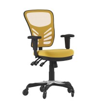 Flash Furniture HL-0001-YEL-RLB-GG Mid-Back Yellow-Orange Mesh Multifunction Executive Swivel Ergonomic Office Chair with Transparent Roller Wheels