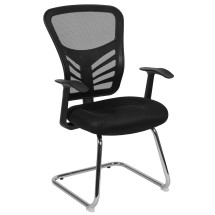 Flash Furniture HL-0001B-BK-GG Black Mesh Side Reception Chair with Chrome Sled Base