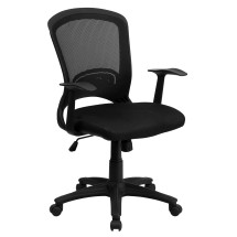 Flash Furniture HL-0007-GG Mid-Back Designer Black Mesh Swivel Task Office Chair with Arms