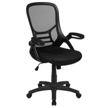 Flash Furniture HL-0016-1-BK-BK-GG High Back Black Mesh Ergonomic Swivel Office Chair with Black Frame and Flip-up Arms