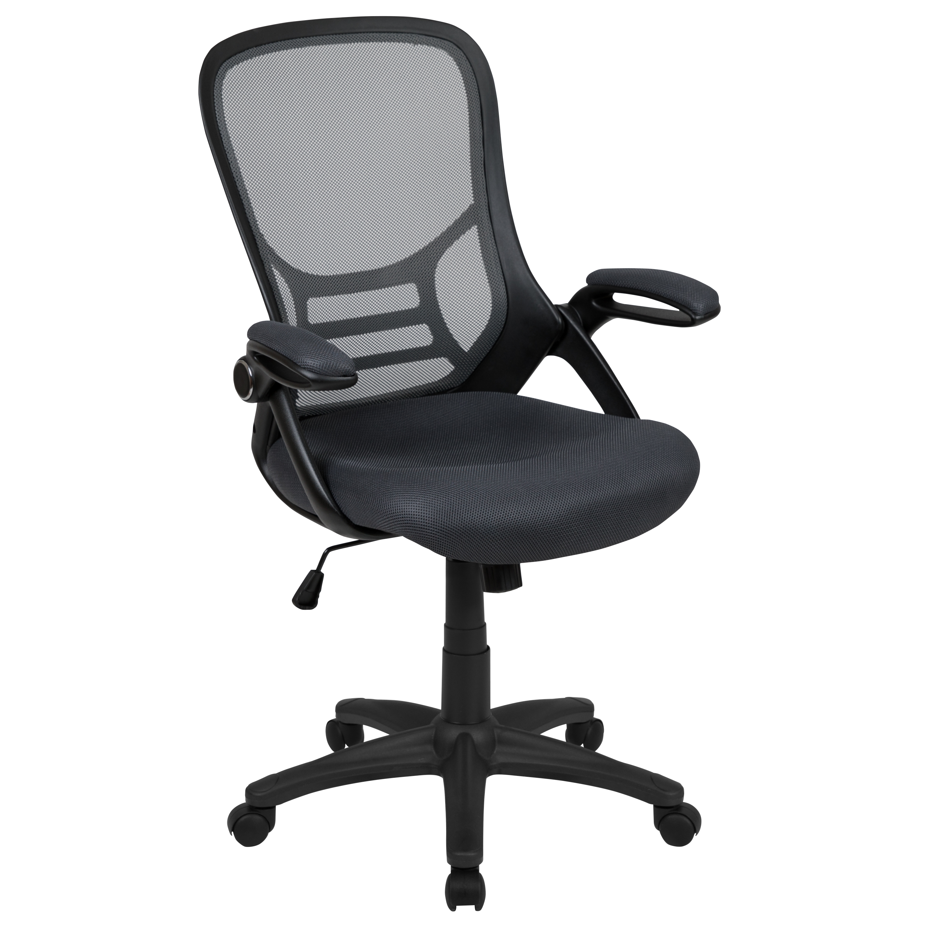 Flash Furniture HL-0016-1-BK-DKGY-GG High Back Dark Gray Mesh Ergonomic Swivel Office Chair with Black Frame and Flip-up Arms