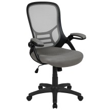 Flash Furniture HL-0016-1-BK-GY-GG High Back Light Gray Mesh Ergonomic Swivel Office Chair with Black Frame and Flip-up Arms