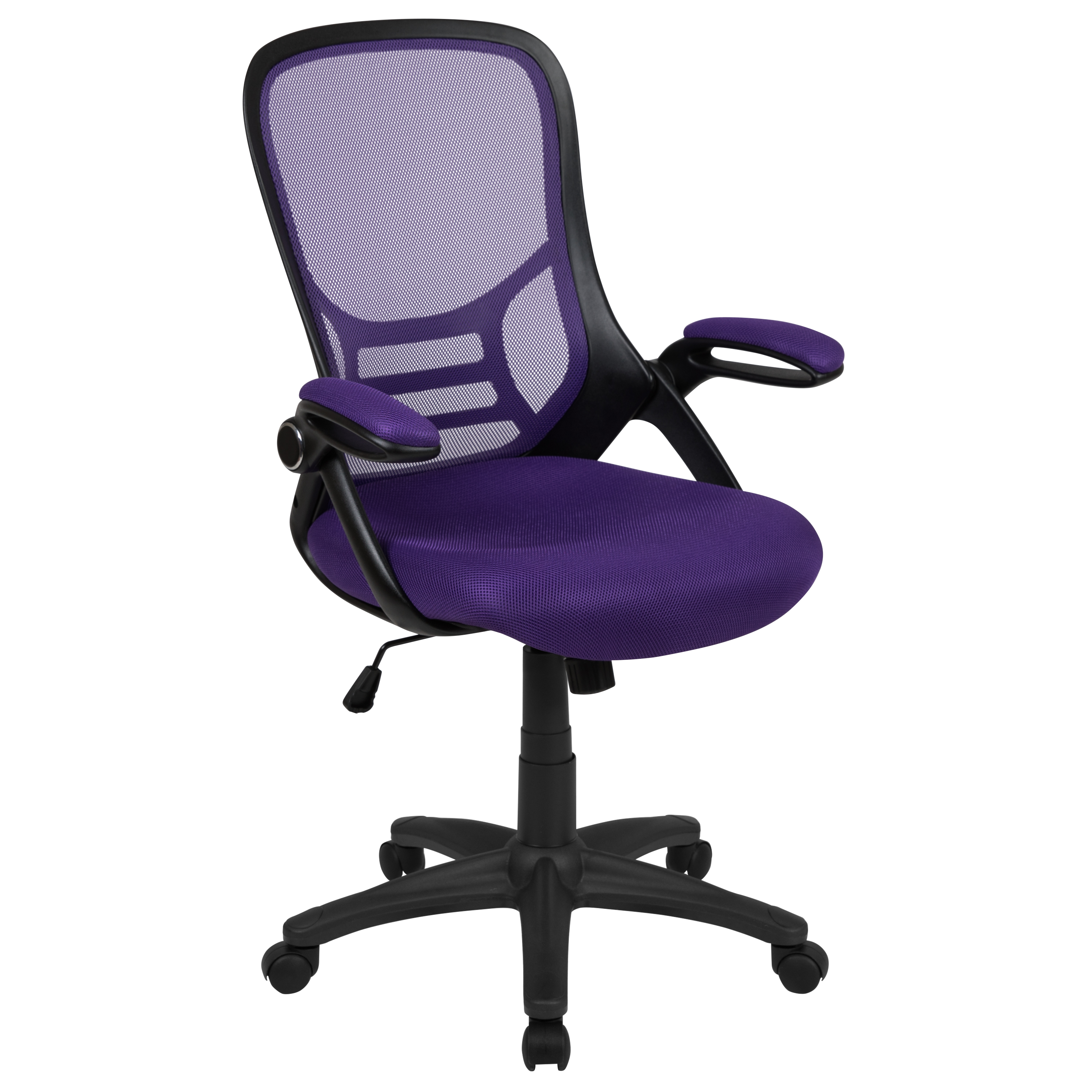 Flash Furniture HL-0016-1-BK-PUR-GG High Back Purple Mesh Ergonomic Swivel Office Chair with Black Frame and Flip-up Arms