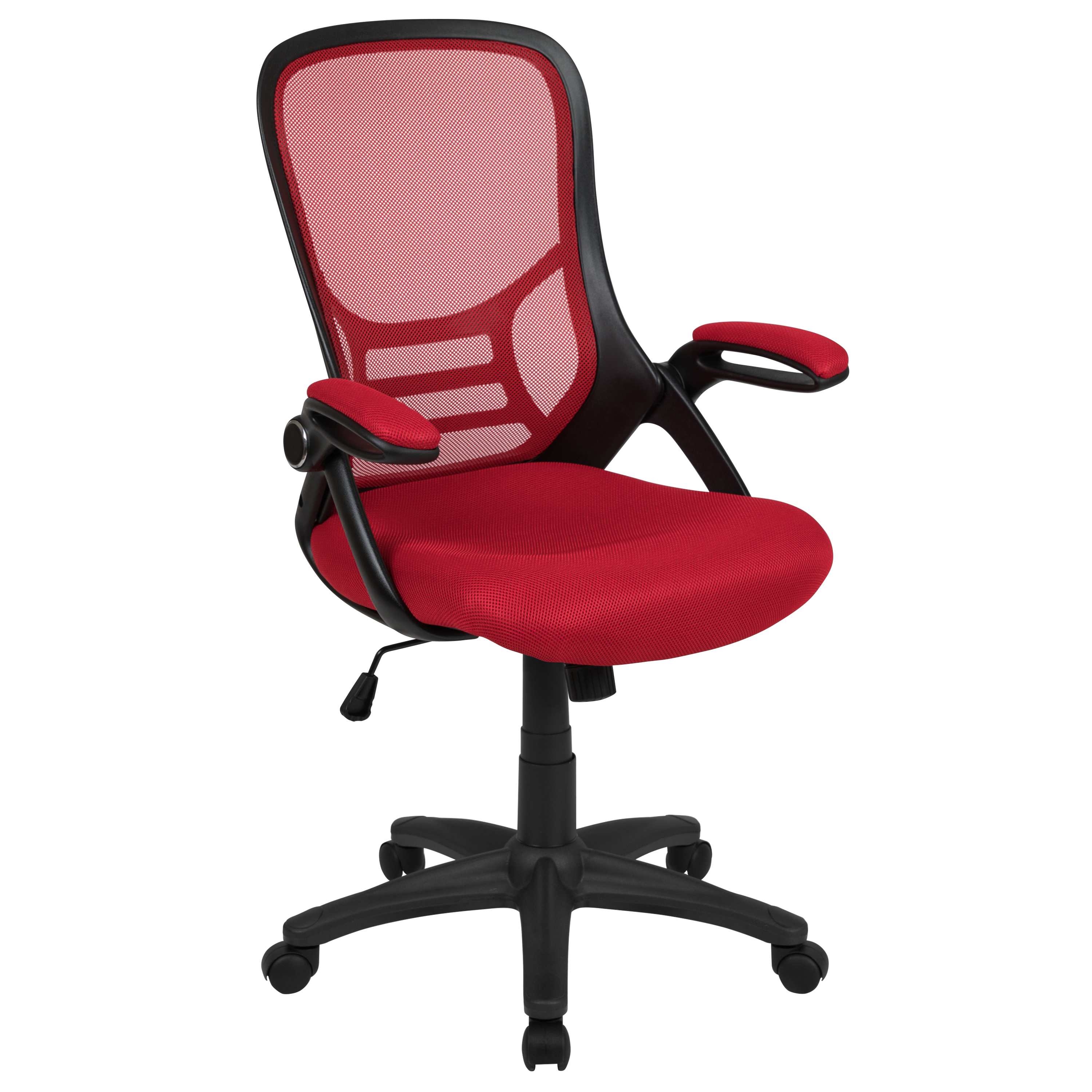 Flash Furniture HL-0016-1-BK-RED-GG High Back Red Mesh Ergonomic Swivel Office Chair with Black Frame and Flip-up Arms