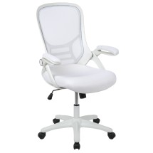 Flash Furniture HL-0016-1-WH-WH-GG High Back White Mesh Ergonomic Swivel Office Chair with White Frame and Flip-up Arms