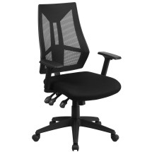 Flash Furniture HL-0017-GG High Back Black Mesh Multifunction Swivel Ergonomic Task Office Chair with Adjustable Arms