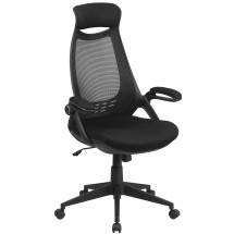 Flash Furniture HL-0018-GG High Back Black Mesh Executive Swivel Office Chair with Flip-Up Arms
