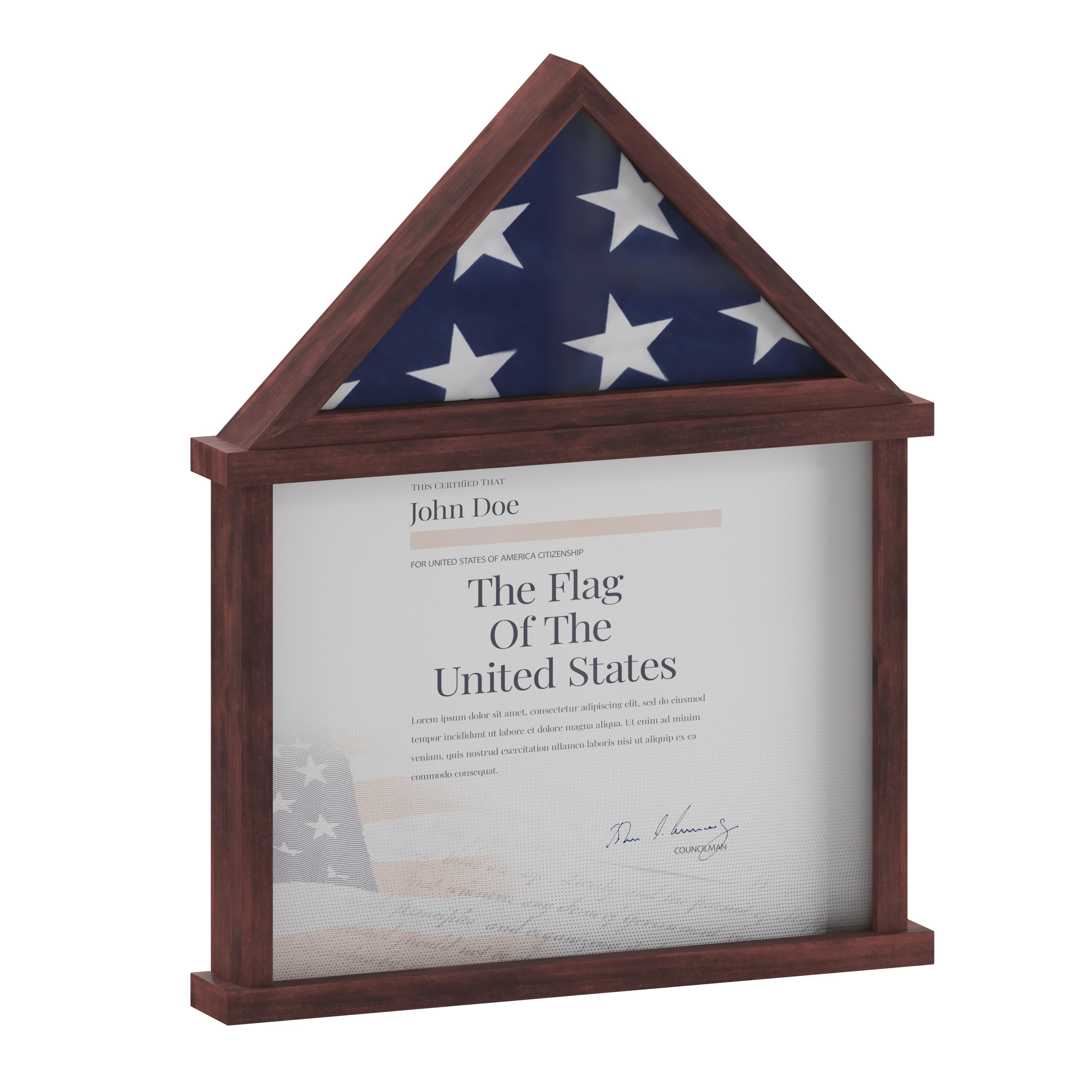 Flash Furniture HMHD-22M142Y-MHG-GG Flag and Certificate Solid Pine Wood Display Case, Fits 3" x 5" Folded Flag, Mahogany Finish