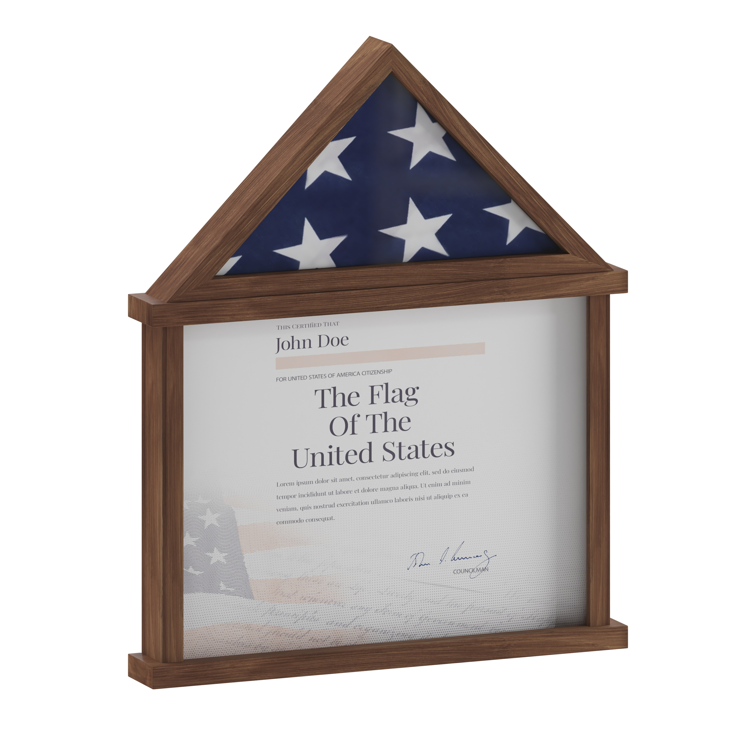 Flash Furniture HMHD-22M142Y-RSTBRN-GG Flag and Certificate Solid Pine Wood Display Case, Fits 3" x 5" Folded Flag, Dark Brown Finish