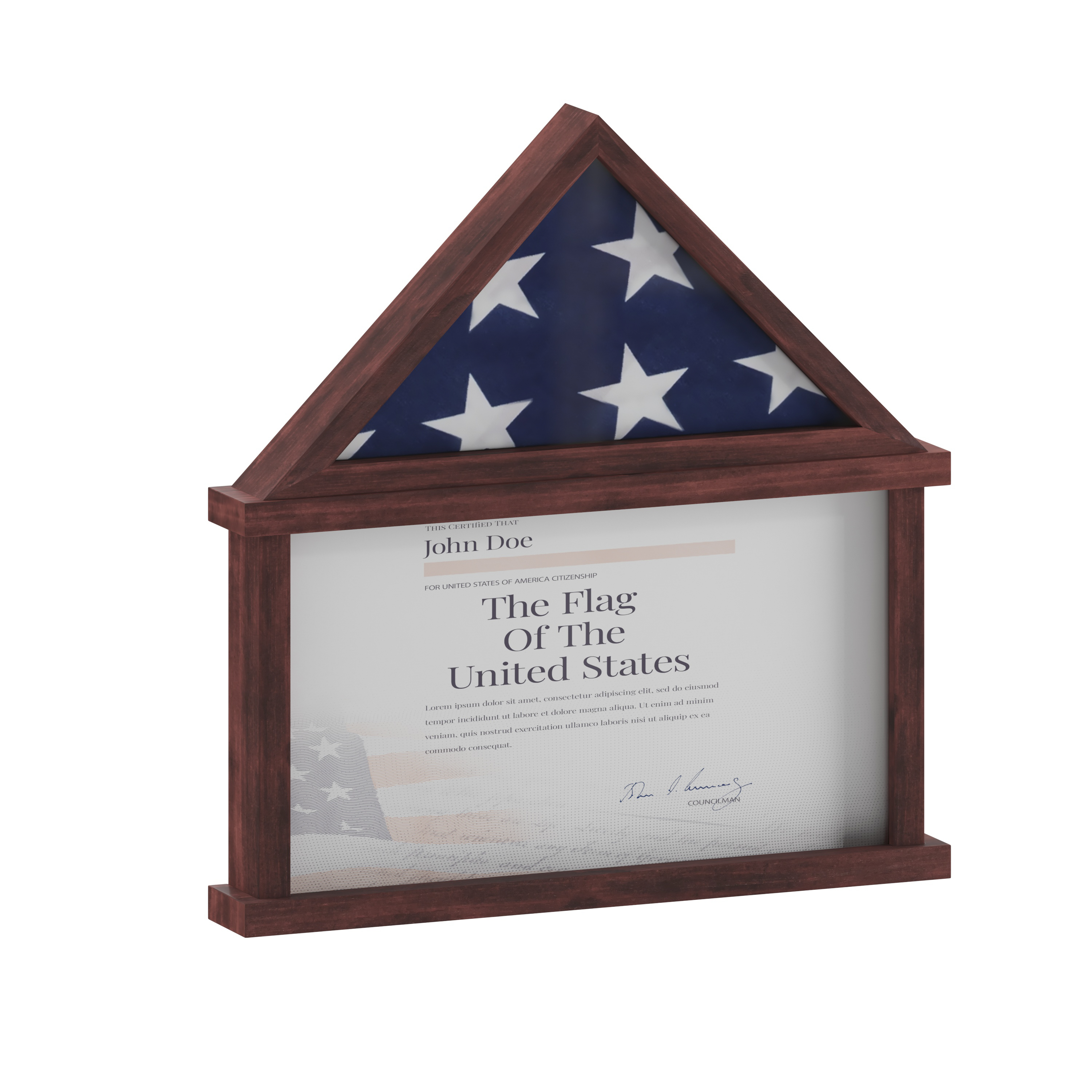 Flash Furniture HMHD-22M192Y-MHG-GG Flag and Certificate Solid Pine Wood Display Case, Fits 9" x 5" Folded Burial Flag, Mahogany Finish