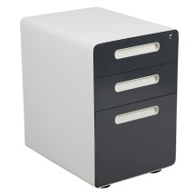 Flash Furniture HZ-AP535-02-DGY-WH-GG White with Charcoal Faceplate Ergonomic 3-Drawer Mobile Locking Filing Cabinet