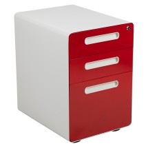 Flash Furniture HZ-AP535-02-RED-WH-GG White with Red Faceplate Ergonomic 3-Drawer Mobile Locking Filing Cabinet