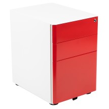 Flash Furniture HZ-CHPL-02-RED-WH-GG White with Red Faceplate Modern 3-Drawer Mobile Locking Filing Cabinet with Letter/Legal Drawer