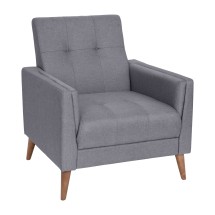 Flash Furniture IS-22271C-GY-GG Mid-Century Modern Slate Gray Tufted Faux Linen Armchair with Wood Legs
