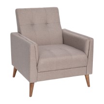 Flash Furniture IS-22271C-TAUPE-GG Mid-Century Modern Taupe Tufted Faux Linen Armchair with Wood Legs