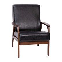 Flash Furniture IS-IT673317-BK-GG Mid-Century Modern Black LeatherSoft Armchair with Walnut Wood Frame