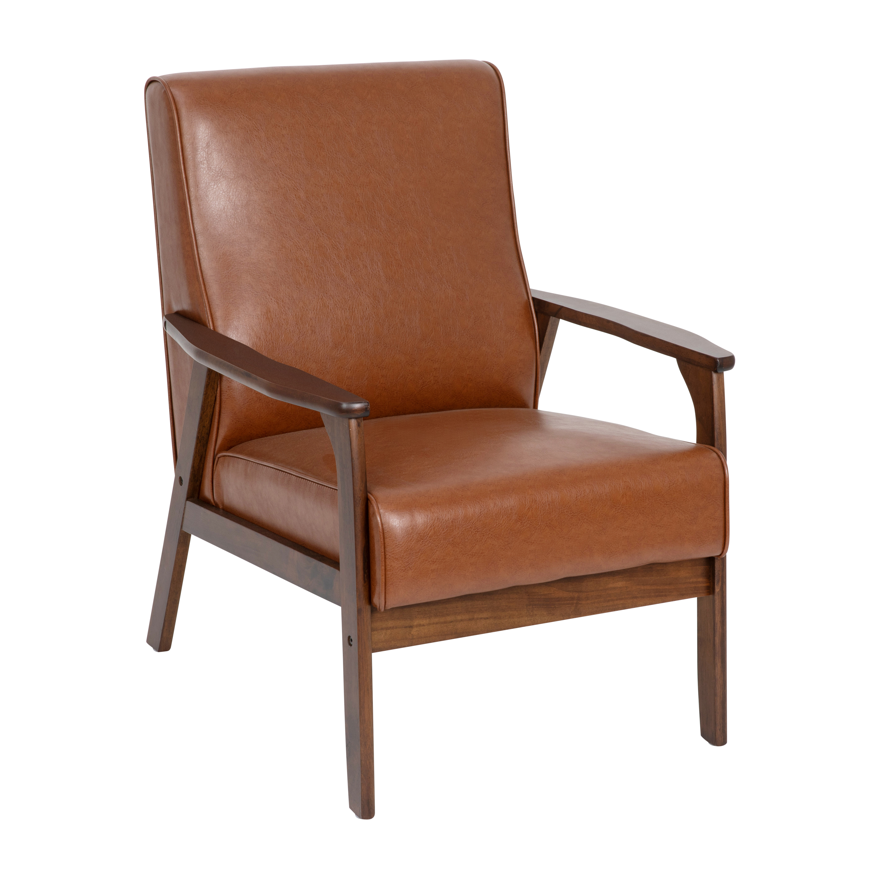 Flash Furniture IS-IT673317-BR-GG Mid-Century Modern Cognac LeatherSoft Armchair with Walnut Wood Frame