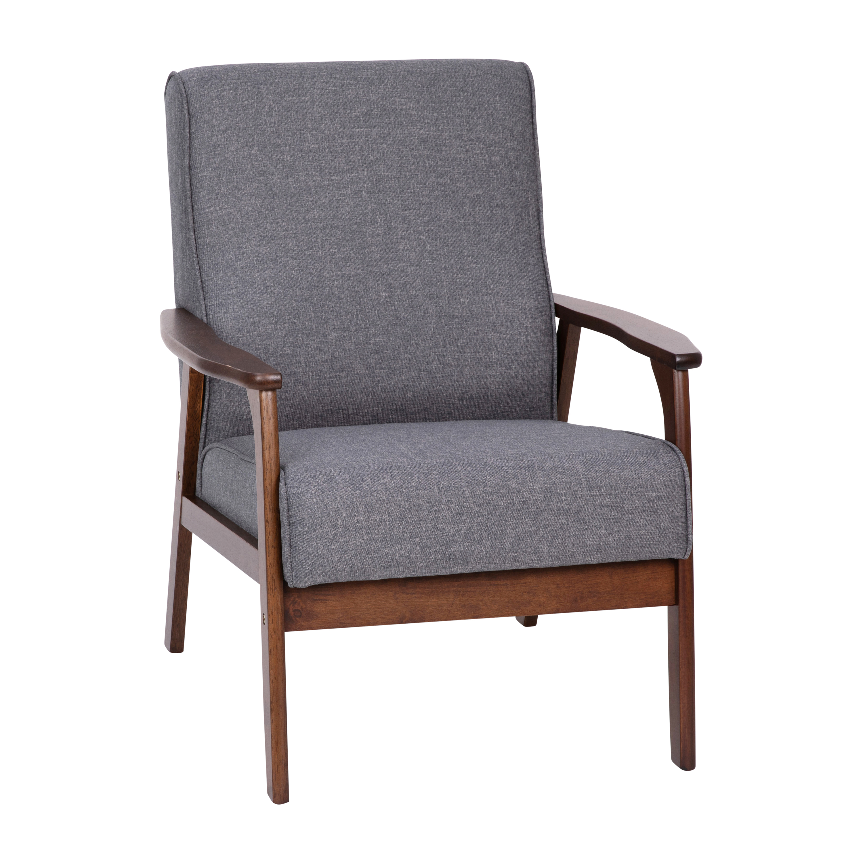 Flash Furniture IS-IT673317-GY-GG Mid-Century Modern Gray Faux Linen Armchair with Walnut Wood Frame