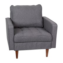 Flash Furniture IS-PC100-DKGY-GG Mid-Century Modern Dark Gray Tufted Faux Linen Armchair with Wood Legs