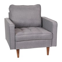 Flash Furniture IS-PC100-GY-GG Mid-Century Modern Slate Gray Tufted Faux Linen Armchair with Wood Legs