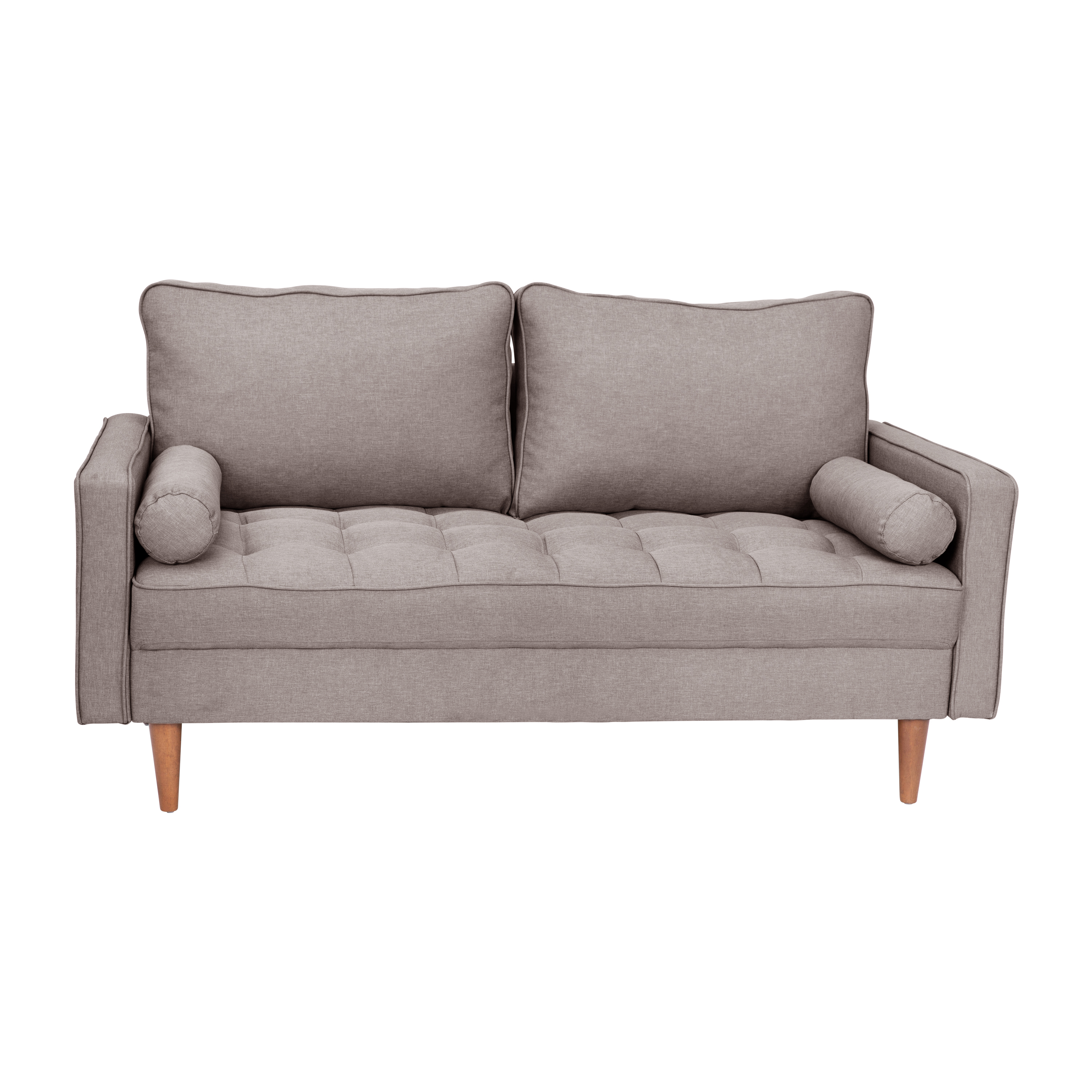 Flash Furniture IS-PL100-GY-GG Mid-Century Modern Slate Gray Tufted Faux Linen Loveseat Sofa with Wood Legs