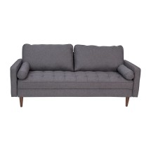 Flash Furniture IS-PS100-DKGY-GG Mid-Century Modern Dark Gray Tufted Faux Linen Sofa with Wood Legs