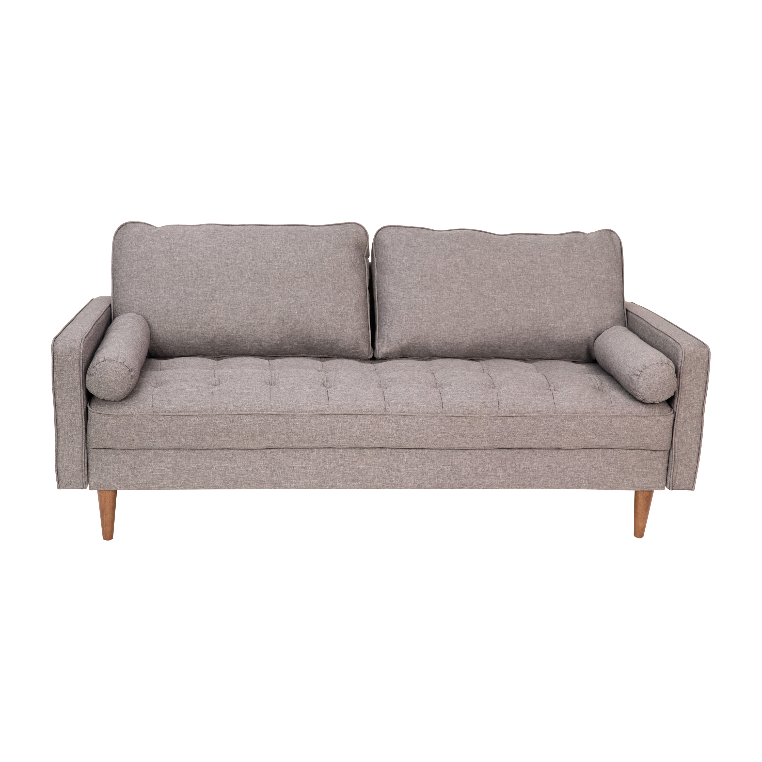 Flash Furniture IS-PS100-GY-GG Mid-Century Modern Slate Gray Tufted Faux Linen Sofa with Wood Legs