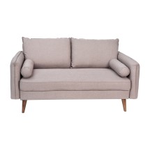 Flash Furniture IS-VL100-BR-GG Mid-Century Modern Taupe Faux Linen Loveseat Sofa with Wood Legs