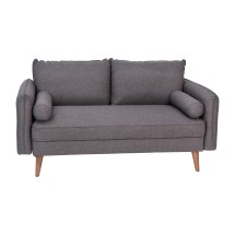 Flash Furniture IS-VL100-GY-GG Mid-Century Modern Slate Gray Faux Linen Loveseat Sofa with Wood Legs